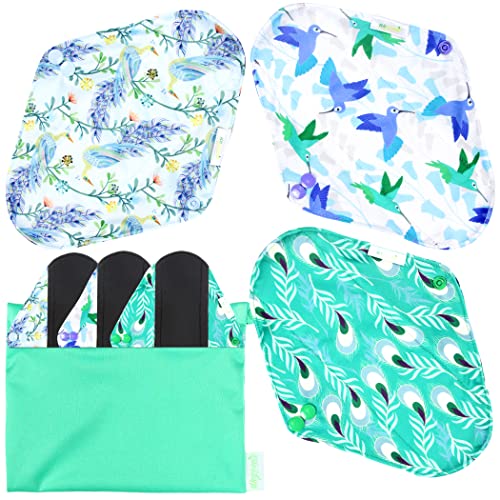 Charcoal Reusable Menstrual Pads 6 Pack with 1 Cloth Mini Wet Bag E509