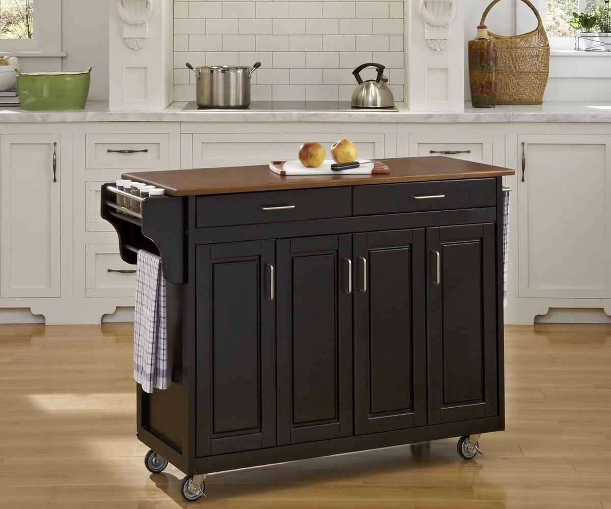 Black Four Door Kitchen Cart with Stainless Steel Top Y2002
