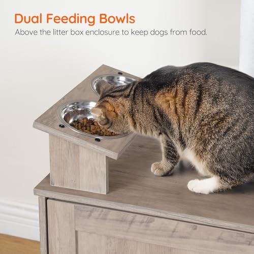 Greige 63.4" Tall Cat Tree with Dual Litter Box Enclosure K528771