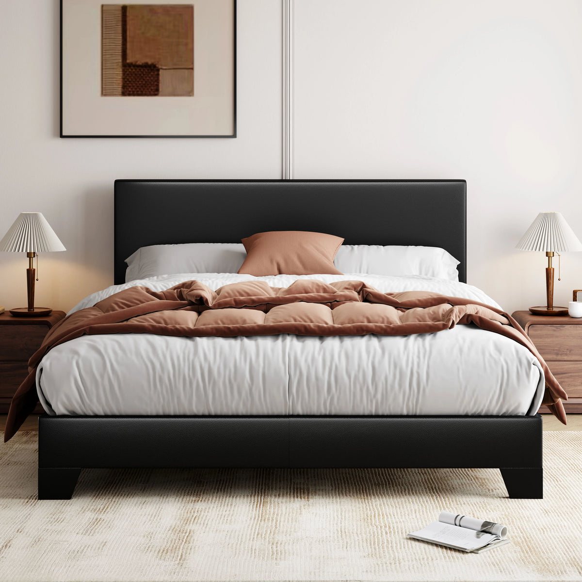 Queen Size Platform Bed with Adjustable Leather Headboard G4990