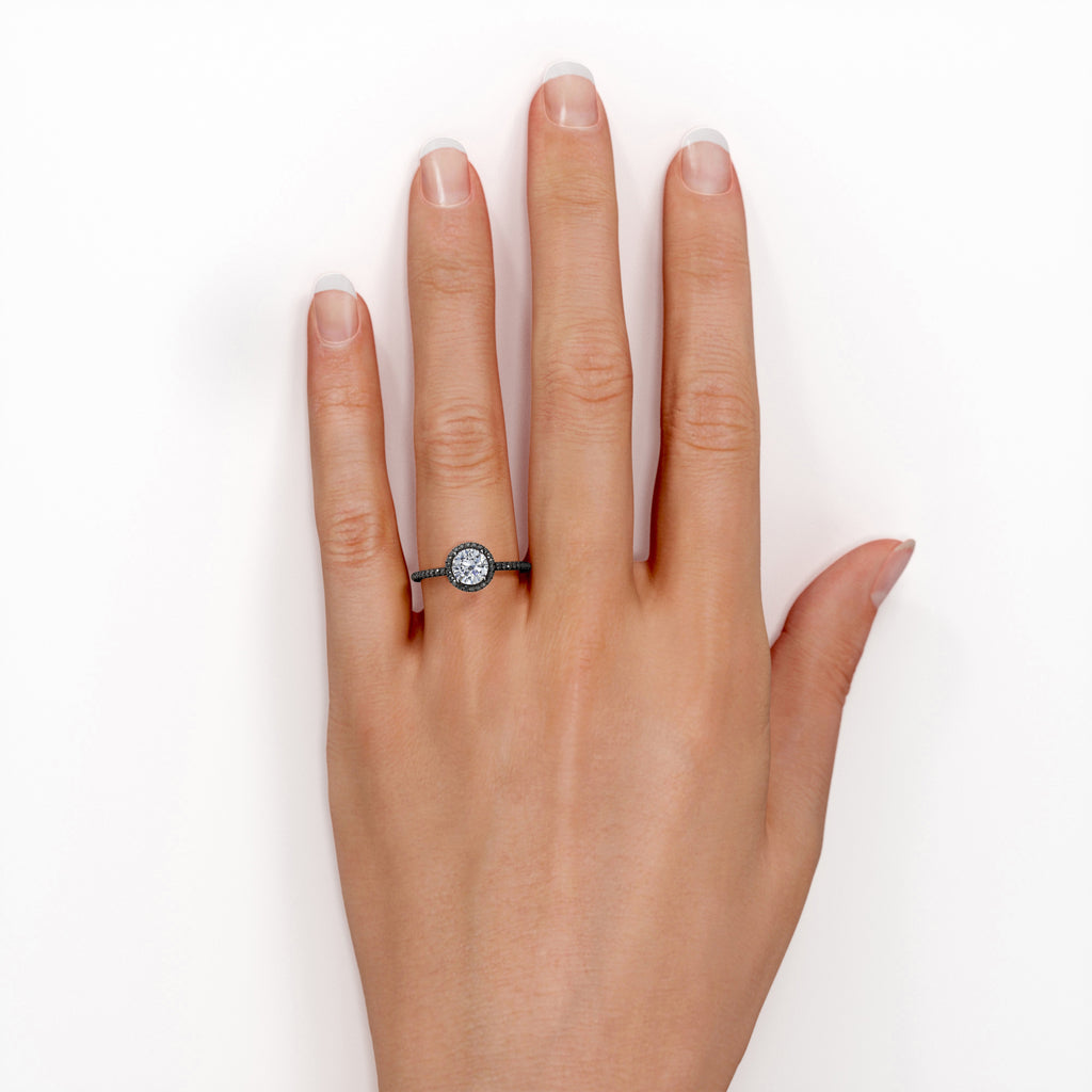 18K Black Gold Plated Silver Moissanite Engagement Ring W1913