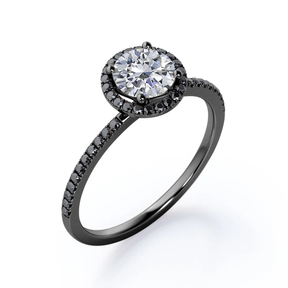 18K Black Gold Plated Silver Moissanite Engagement Ring W1913