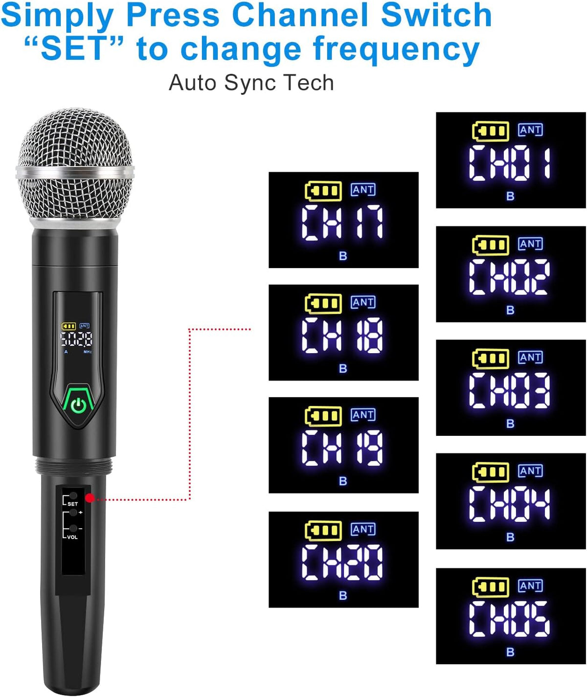 Wireless Microphone System Metal UHF Dual Handheld 20 Channels L42158
