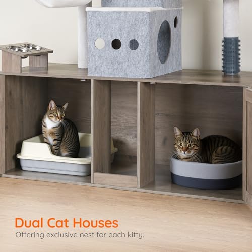 Greige 63.4" Tall Cat Tree with Dual Litter Box Enclosure K528771