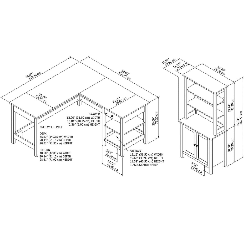 L Shaped Computer Desk with 5 Shelf Bookcase U67791