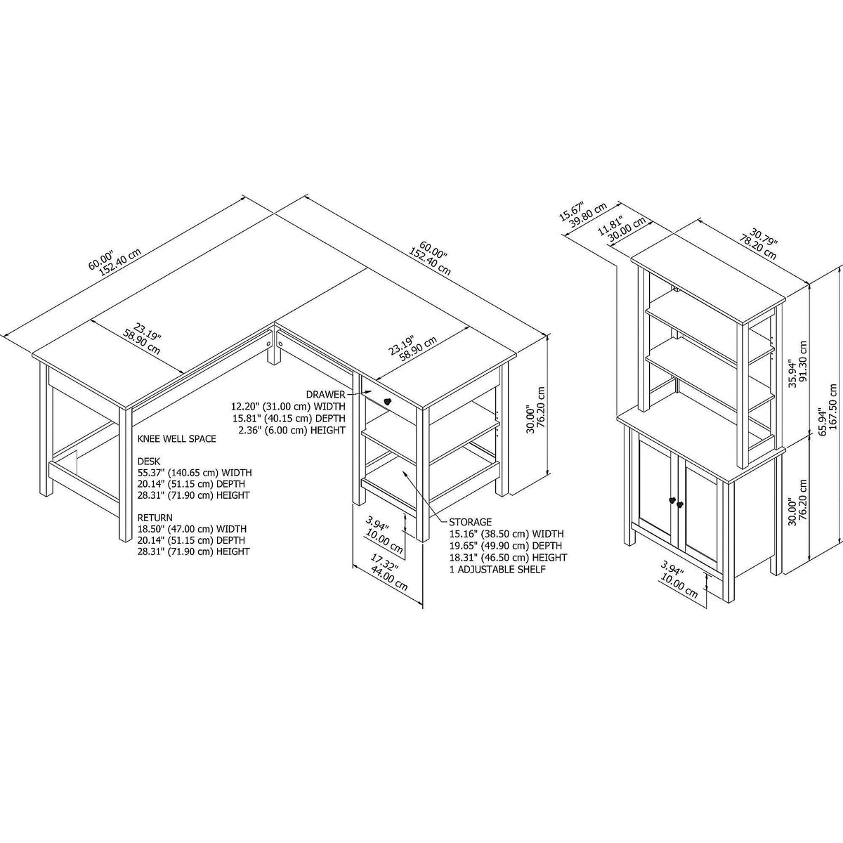 L Shaped Computer Desk with 5 Shelf Bookcase U67791
