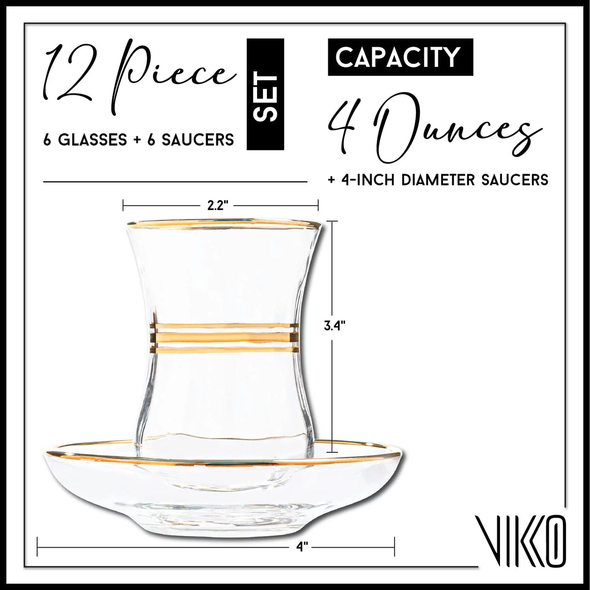 Set of 6 Clear Glass Tea Cups and Saucers Y849310