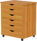6 Drawer Wide Roll Cart, Medium Pine S5916