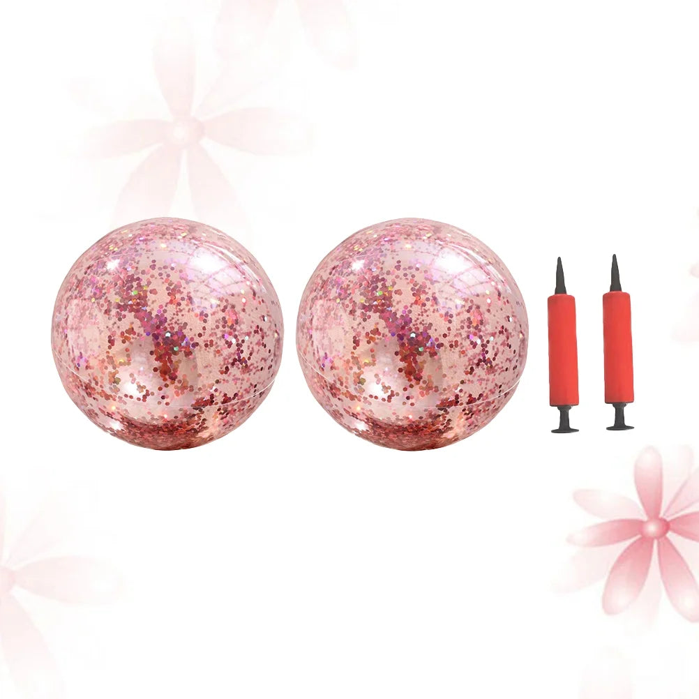 4 Pcs Glitter Ball and Pump Set Round Outdoor Indoor Pool Game Play Toy Golden Sequin Beach Ball I483264