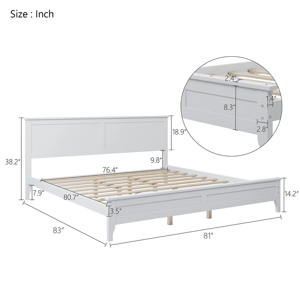 White King Pine Wood Platform Bed Frame with Headboard U28671