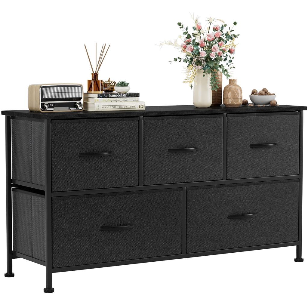Black 5 Drawer Fabric Dresser J197