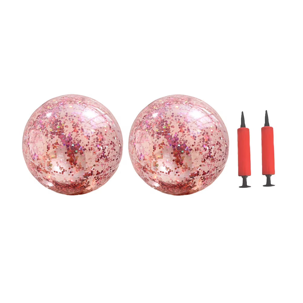 4 Pcs Glitter Ball and Pump Set Round Outdoor Indoor Pool Game Play Toy Golden Sequin Beach Ball I483264