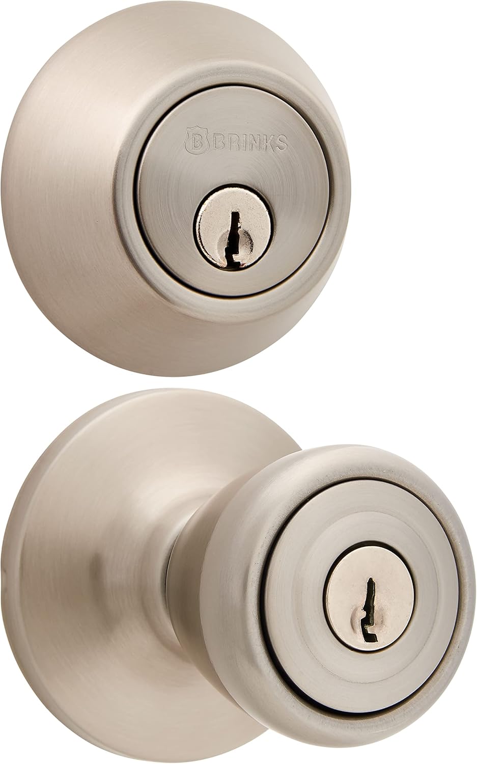 Satin Nickel Keyed Entry Door Knob and Deadbolt Set, Pack of 2 C908823