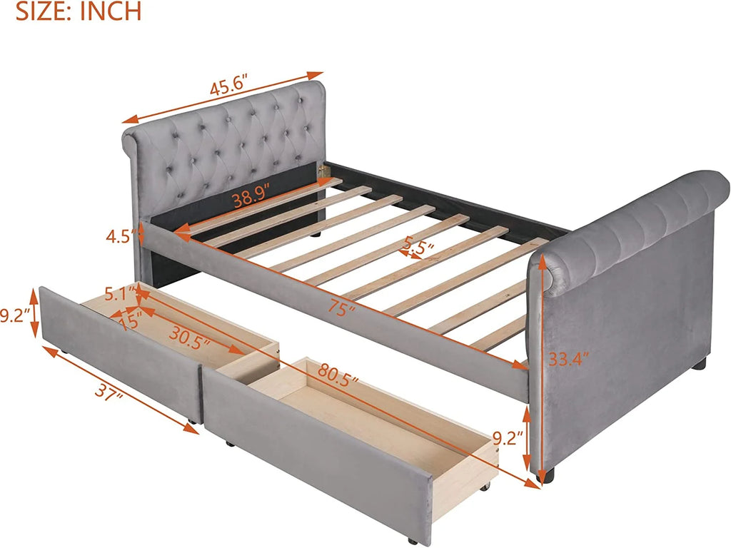 Gray Upholstered Daybed with Storage and 2 Drawers M912707