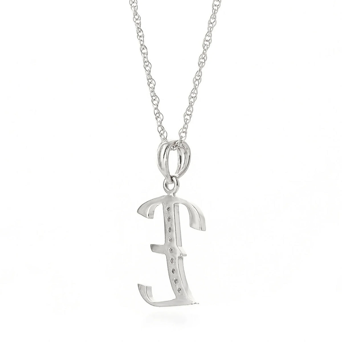 14K Solid White Gold Pendant Necklace with Natural Diamonds Initial 'E' Pendant A2098