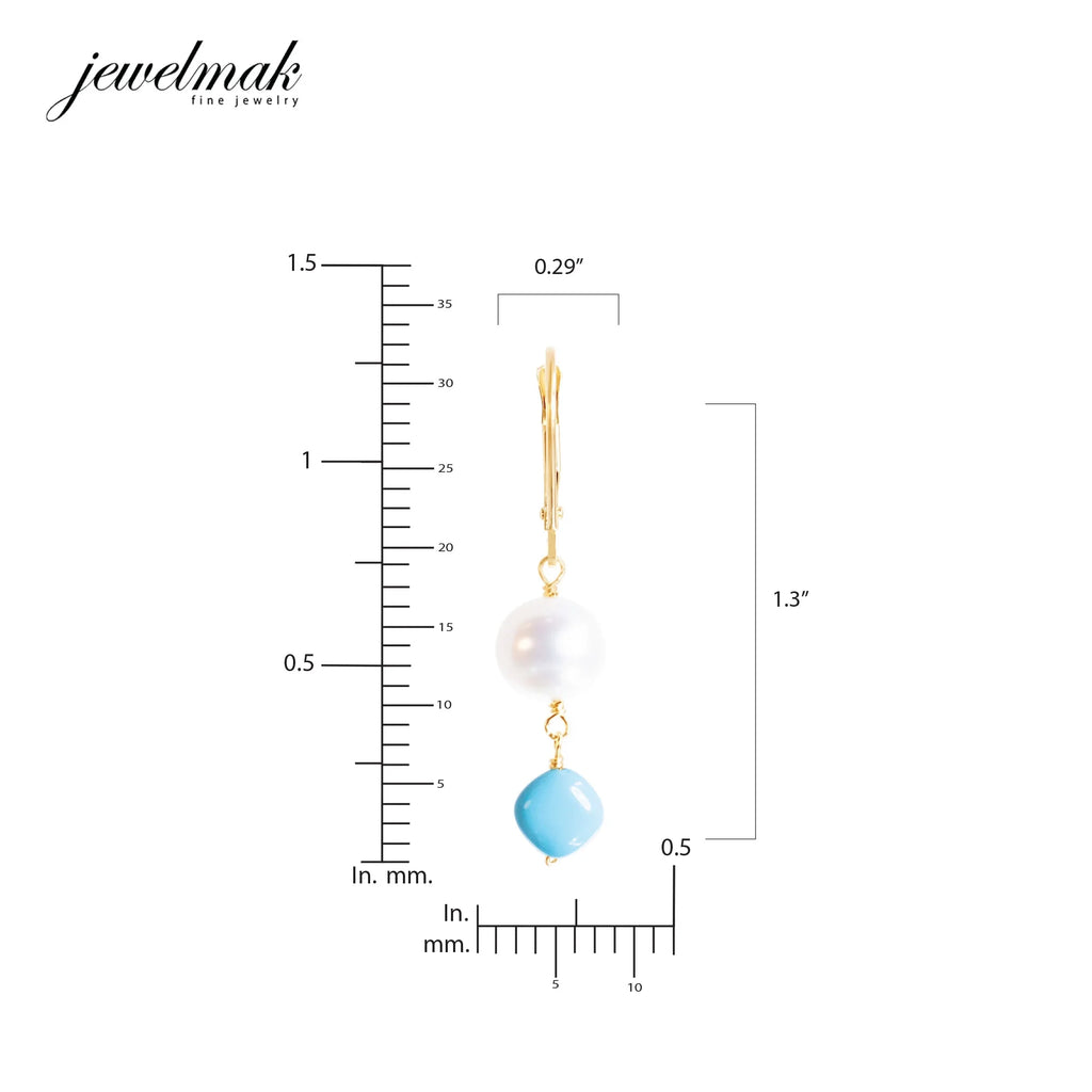 14k Yellow Gold Freshwater Pearl Turquoise Leverback Earring C2008