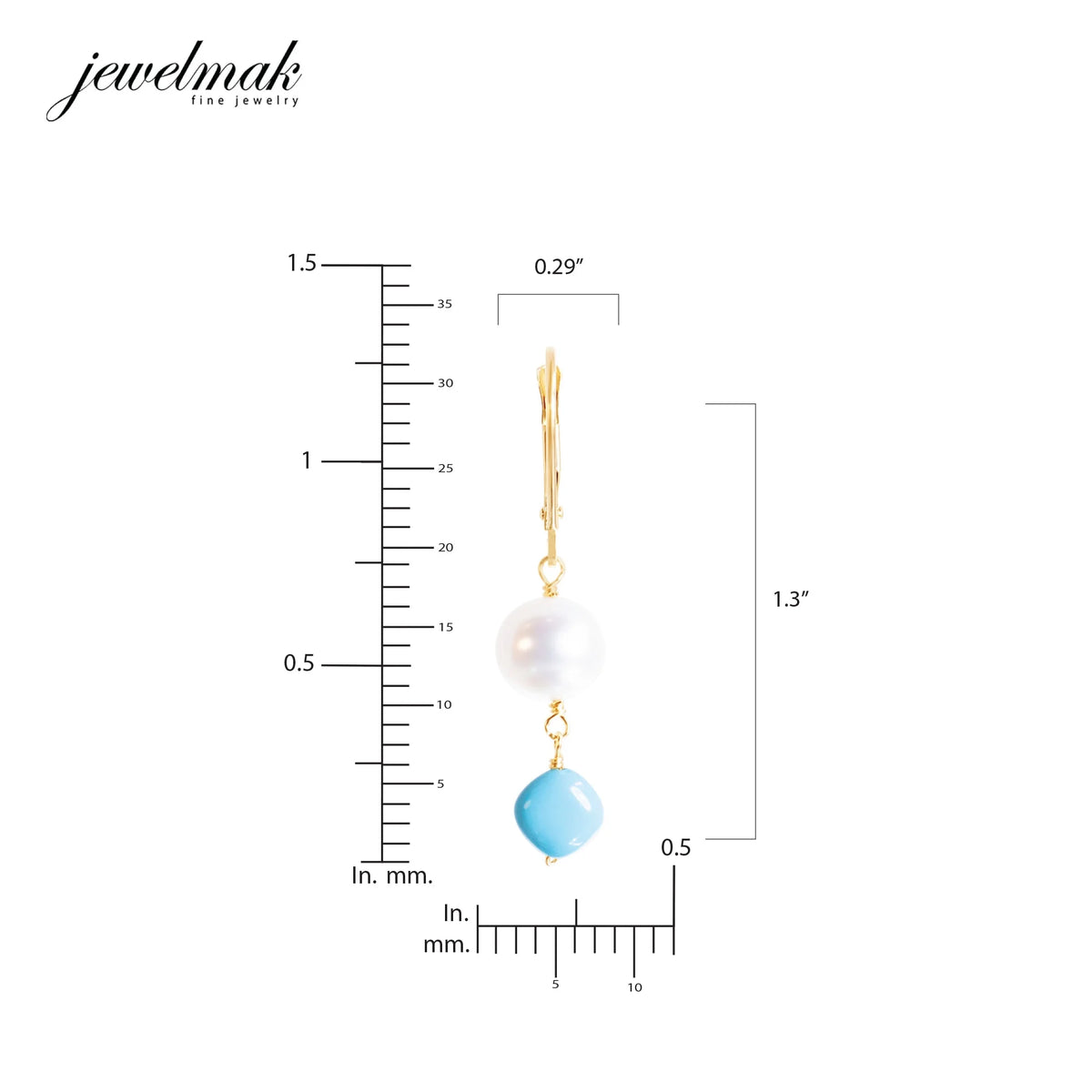 14k Yellow Gold Freshwater Pearl Turquoise Leverback Earring C2008
