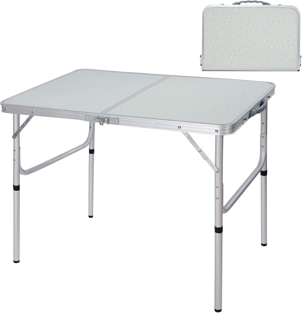 Aluminum Folding Table 3 Feet Adjustable Height Lightweight Portable White L3491