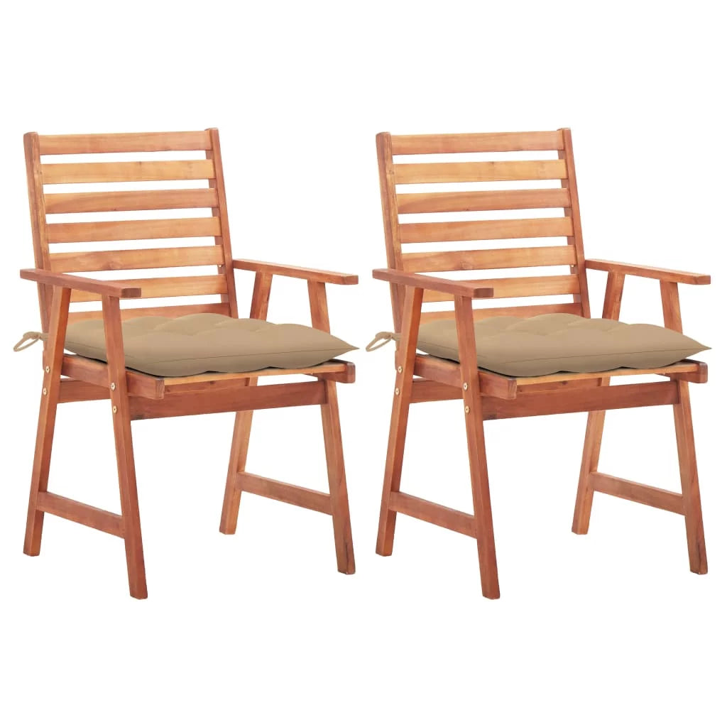 2 pcs Acacia Wood Patio Dining Chairs with Cushions I19726