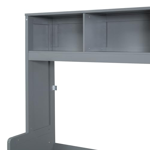 Gray Queen Size Murphy Bed with Desk Wardrobe Storage Shelf N415