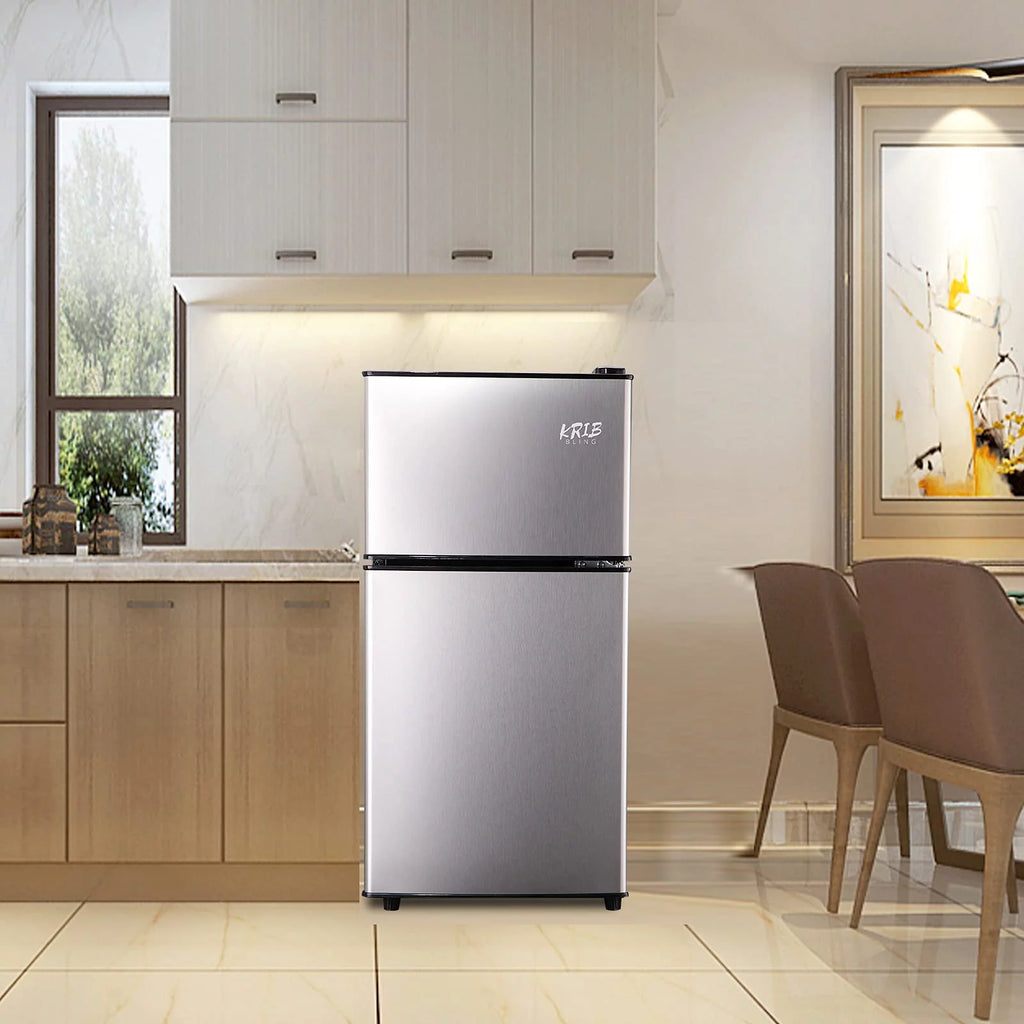 3.2 Cu ft Two Door Mini Fridge with Freezer, Silver B298