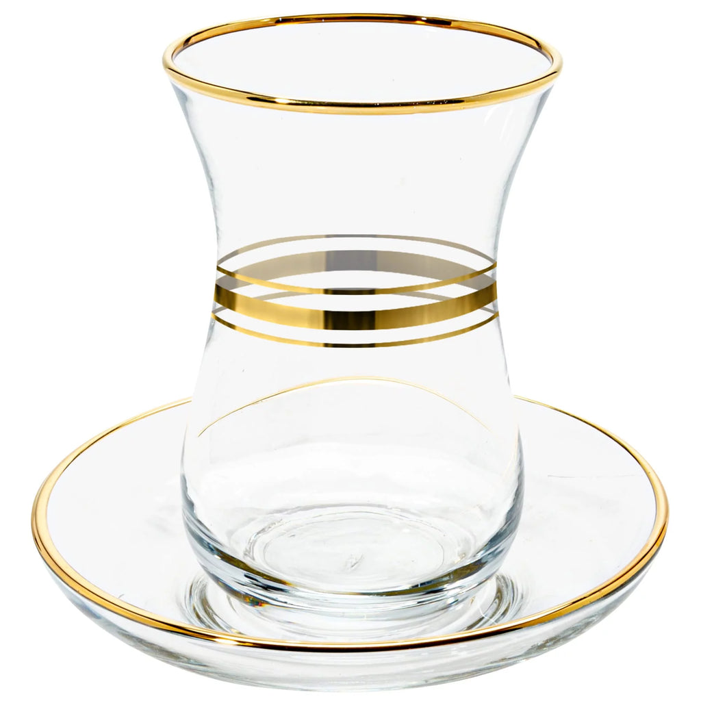 Set of 6 Clear Glass Tea Cups and Saucers Y849310