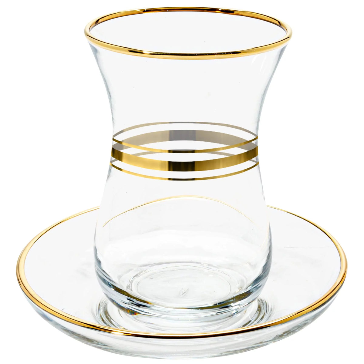Set of 6 Clear Glass Tea Cups and Saucers Y849310