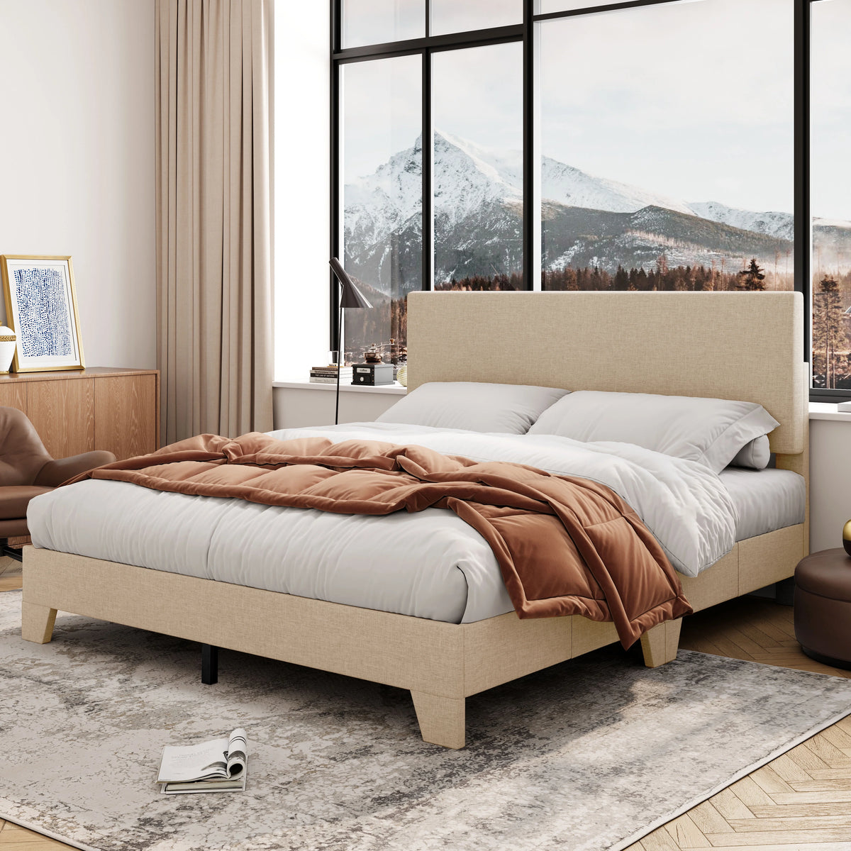 Queen Size Platform Bed with Adjustable Leather Headboard G4990