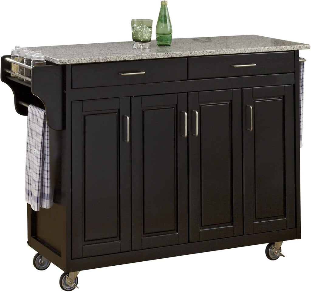 Black Four Door Kitchen Cart with Stainless Steel Top Y2002