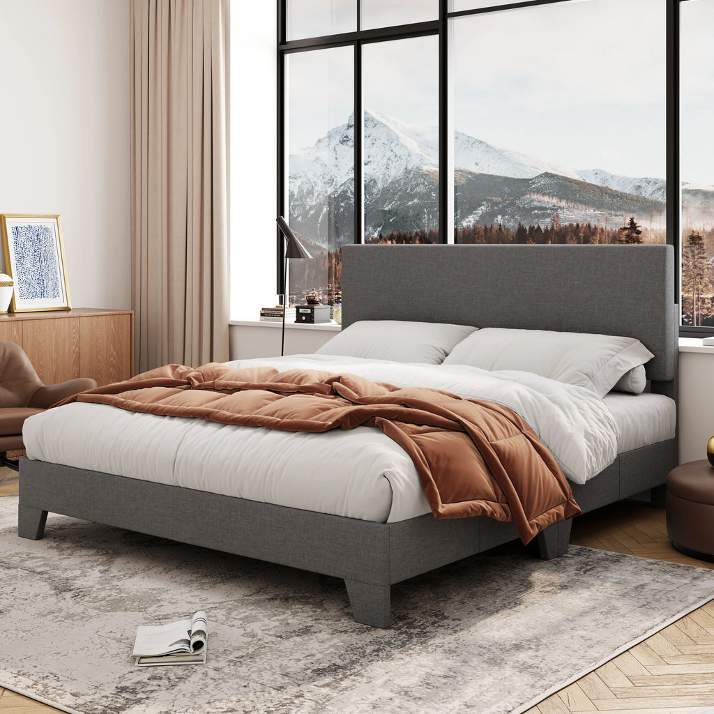 Queen Size Platform Bed with Adjustable Leather Headboard G4990