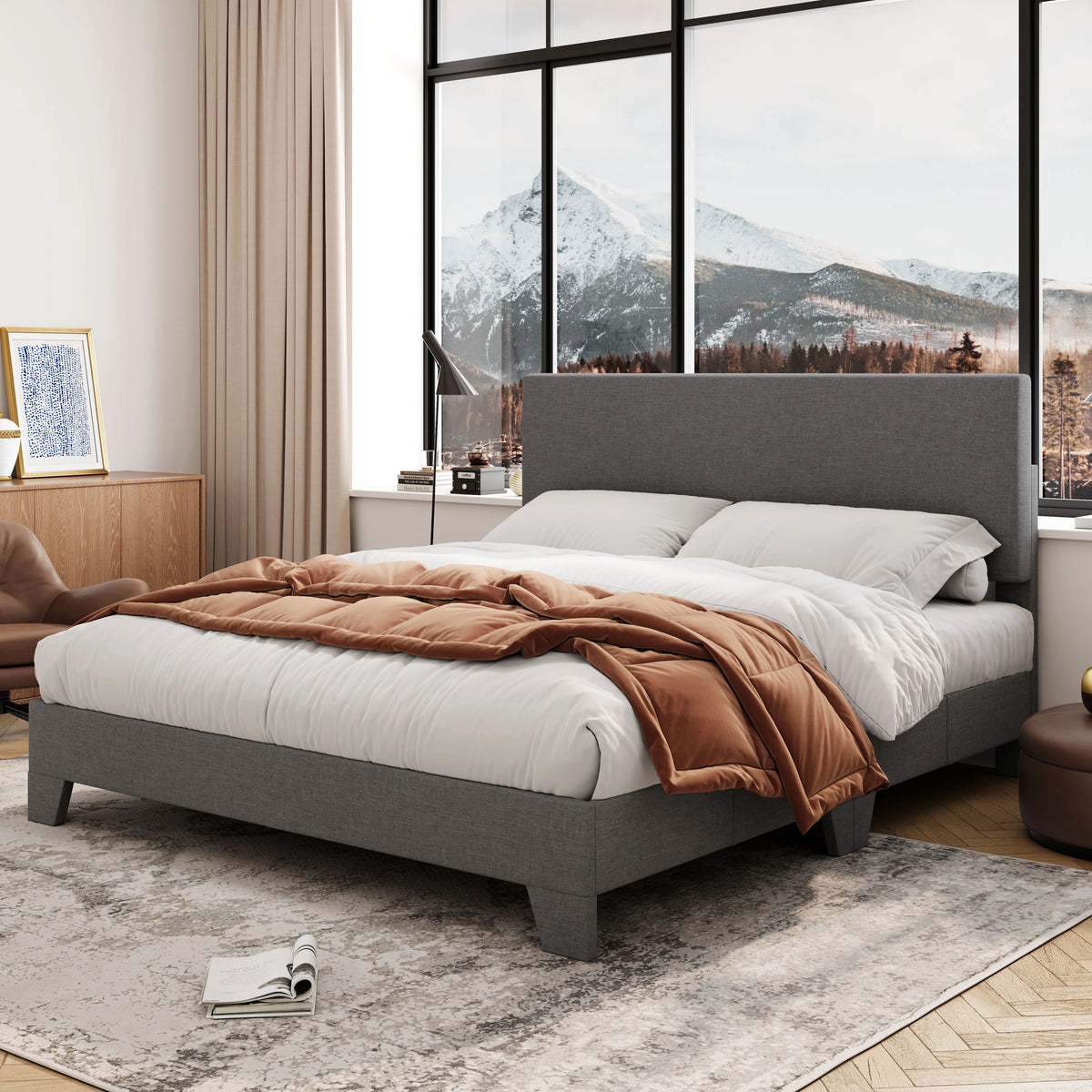 Queen Size Platform Bed with Adjustable Leather Headboard G4990