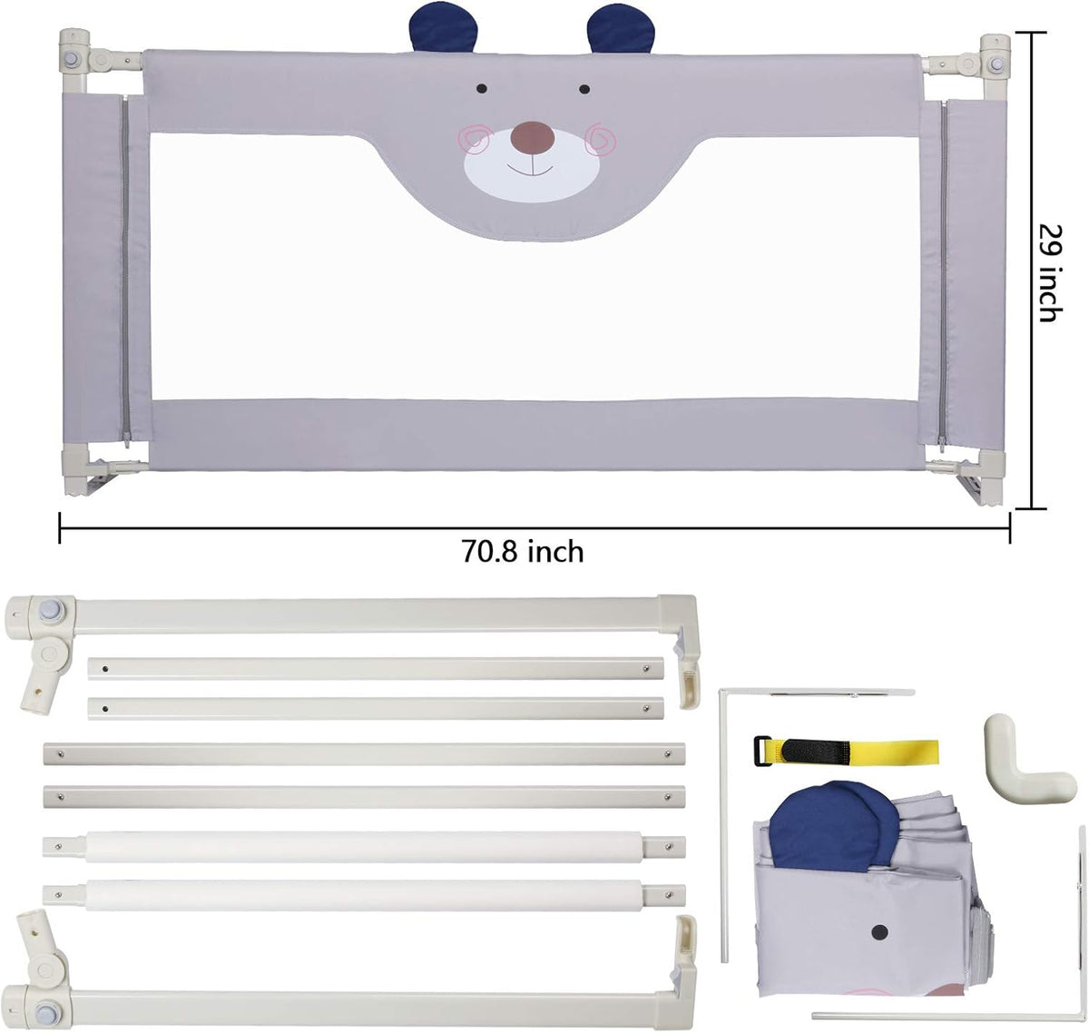 Extra Tall Safety Bed Guard for Kids, Collapsible Double Lock, Fits Queen Size Bed (1 Side) D2178