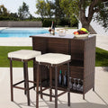 Brown 3 Piece Rattan Patio Bar Set with Storage R975445