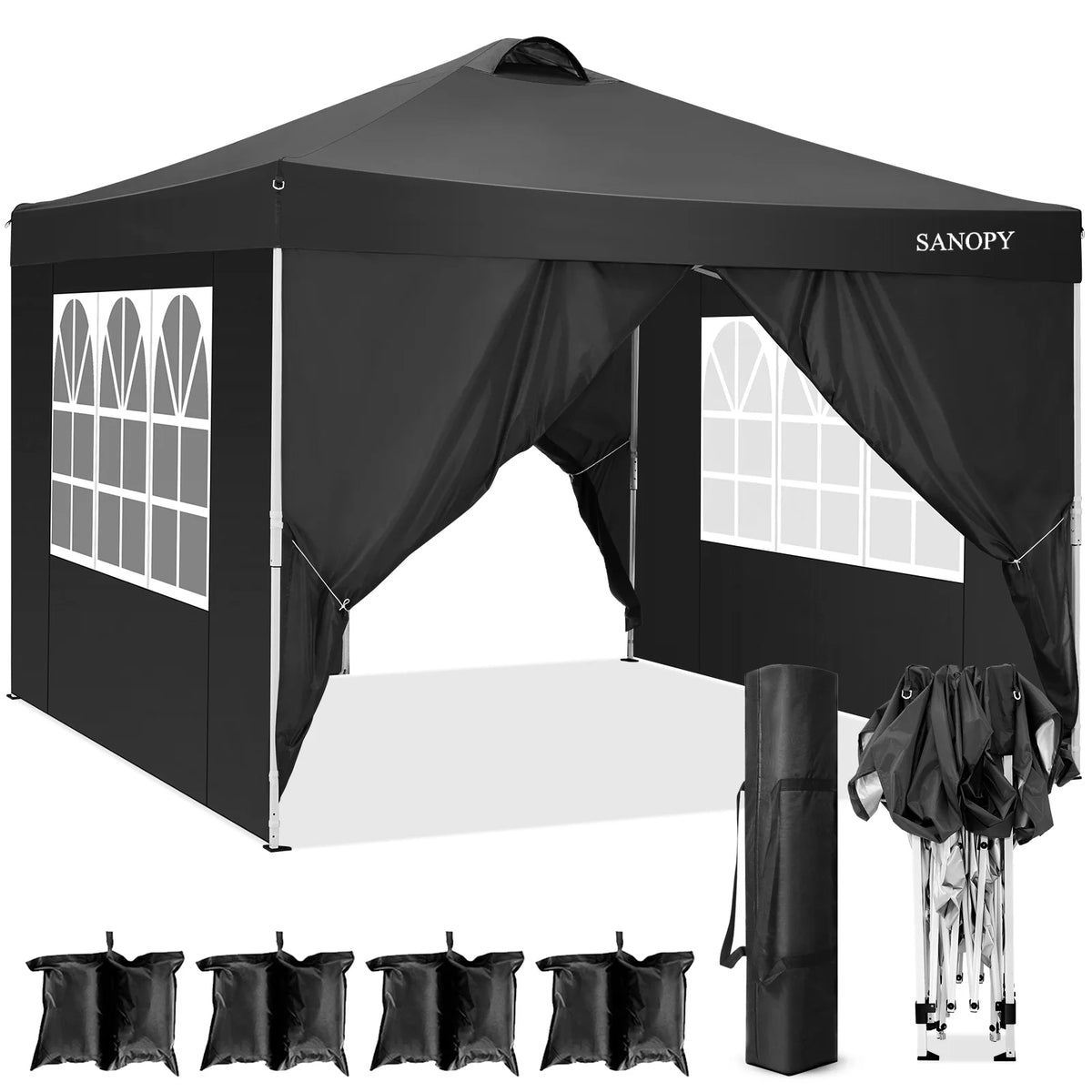 10' x 10' Pop-up Canopy Tent with 4 Removable Sidewalls and Carrying Bag, Black X947015
