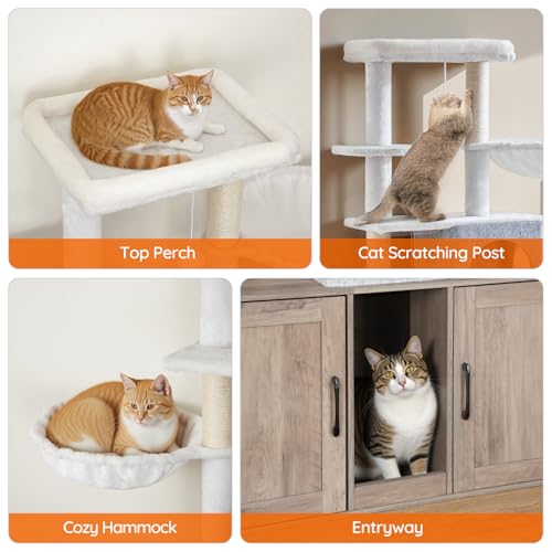 Greige 63.4" Tall Cat Tree with Dual Litter Box Enclosure K528771