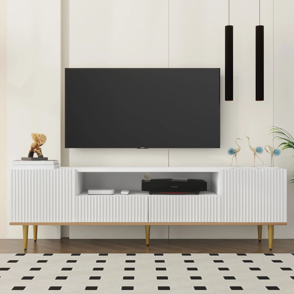 White TV Stand with 2 Drawers and 2 Cabinets S22922