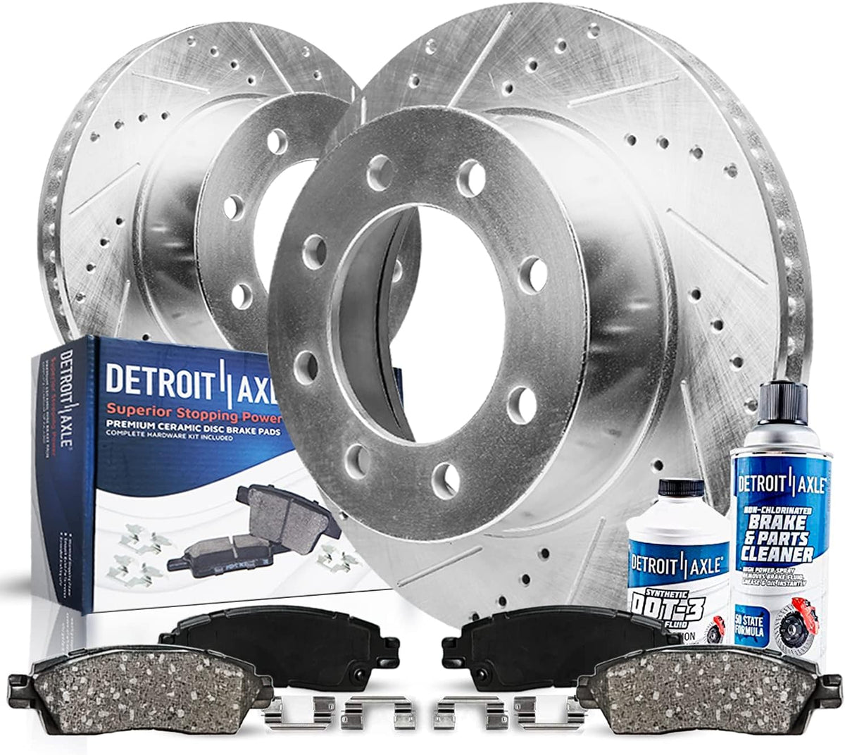 Rear Drilled Slotted Rotors + Brake Pads 6pc Set B223189
