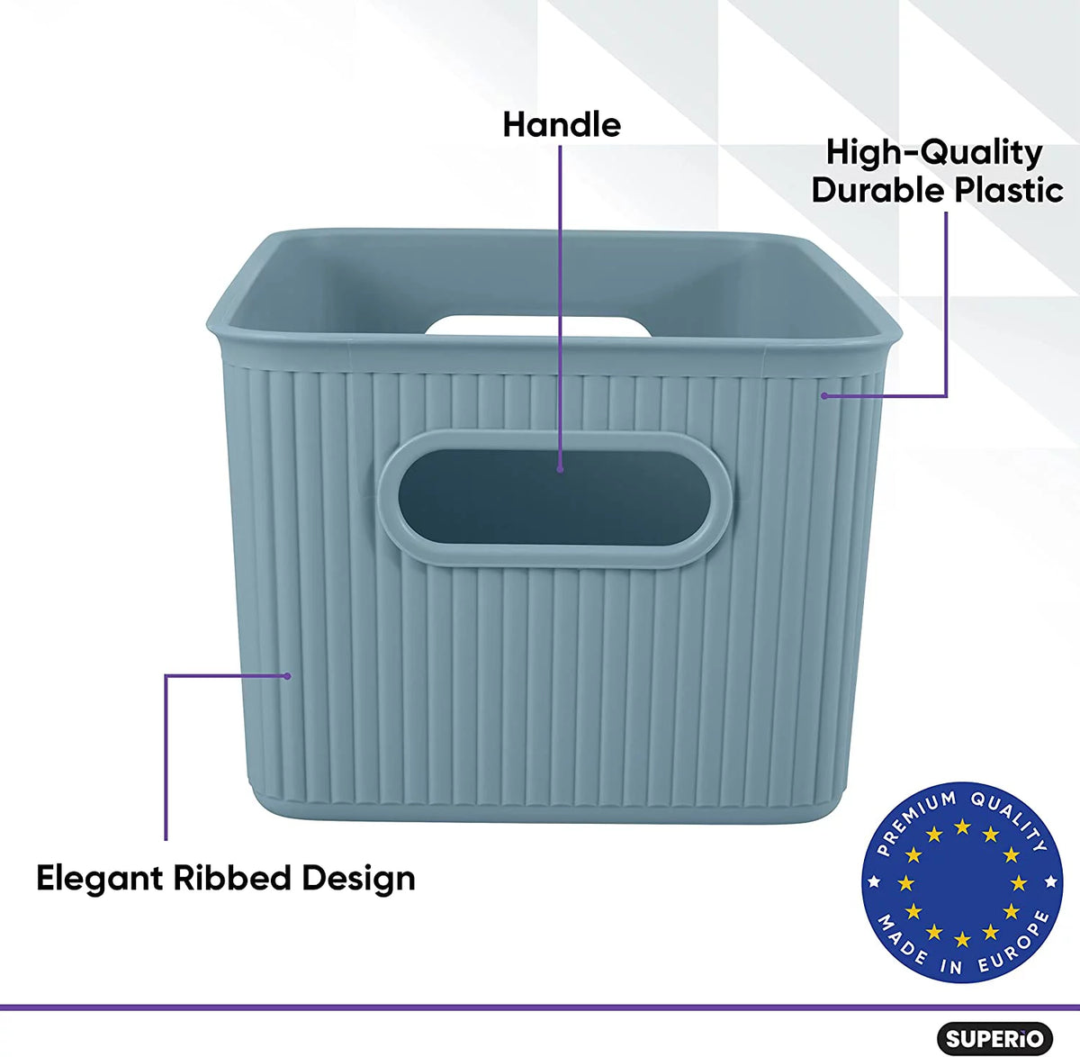 Blue 6 Pack Ribbed Plastic Storage Basket Organizer K97182