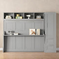 Gray Queen Size Murphy Bed with Desk Wardrobe Storage Shelf N415