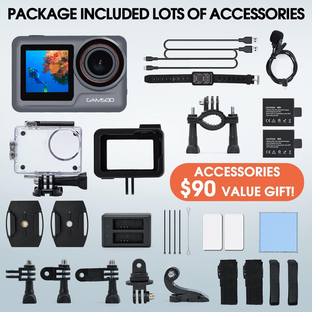 Grey Waterproof Action Camera with Stabilization W456