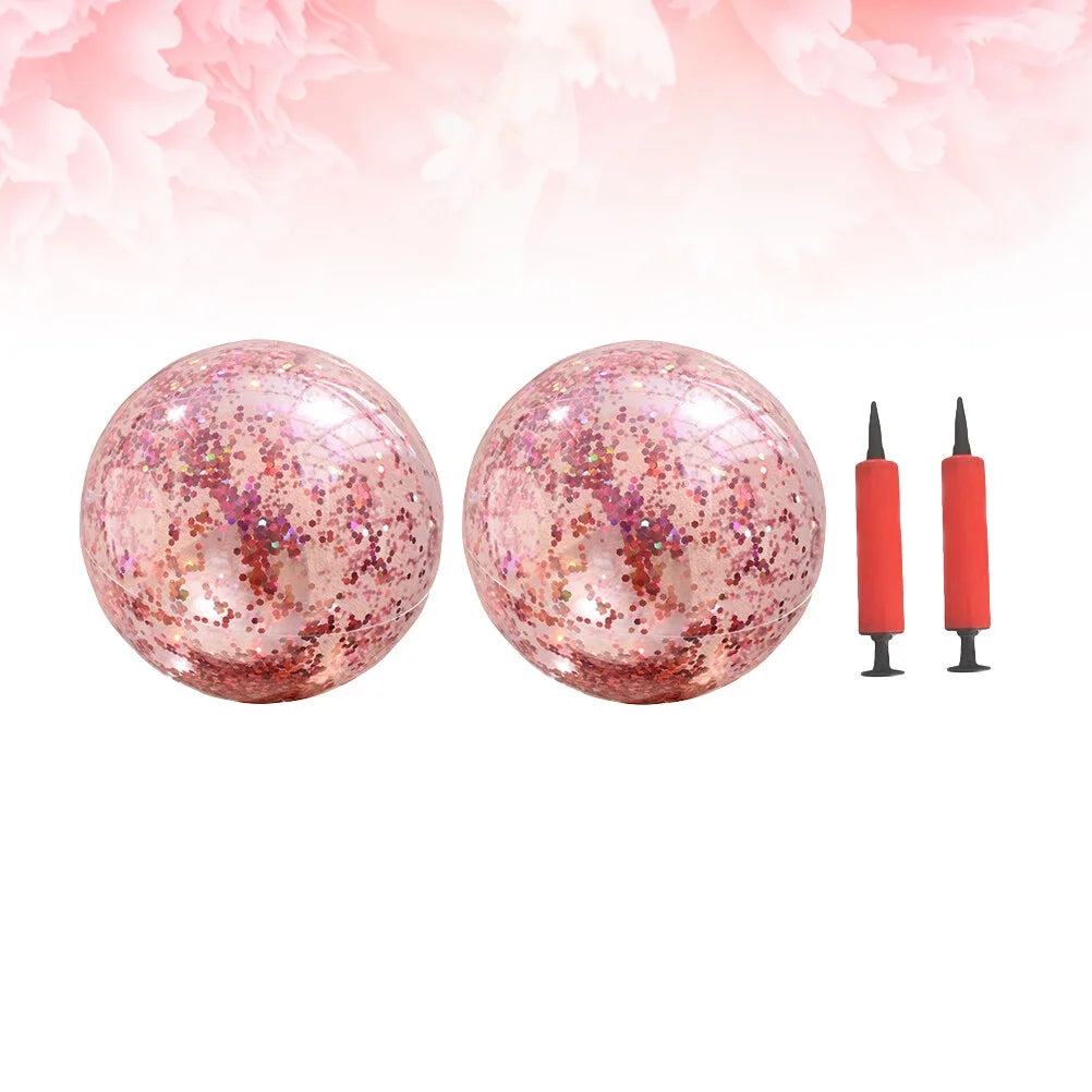 4 Pcs Glitter Ball and Pump Set Round Outdoor Indoor Pool Game Play Toy Golden Sequin Beach Ball I483264