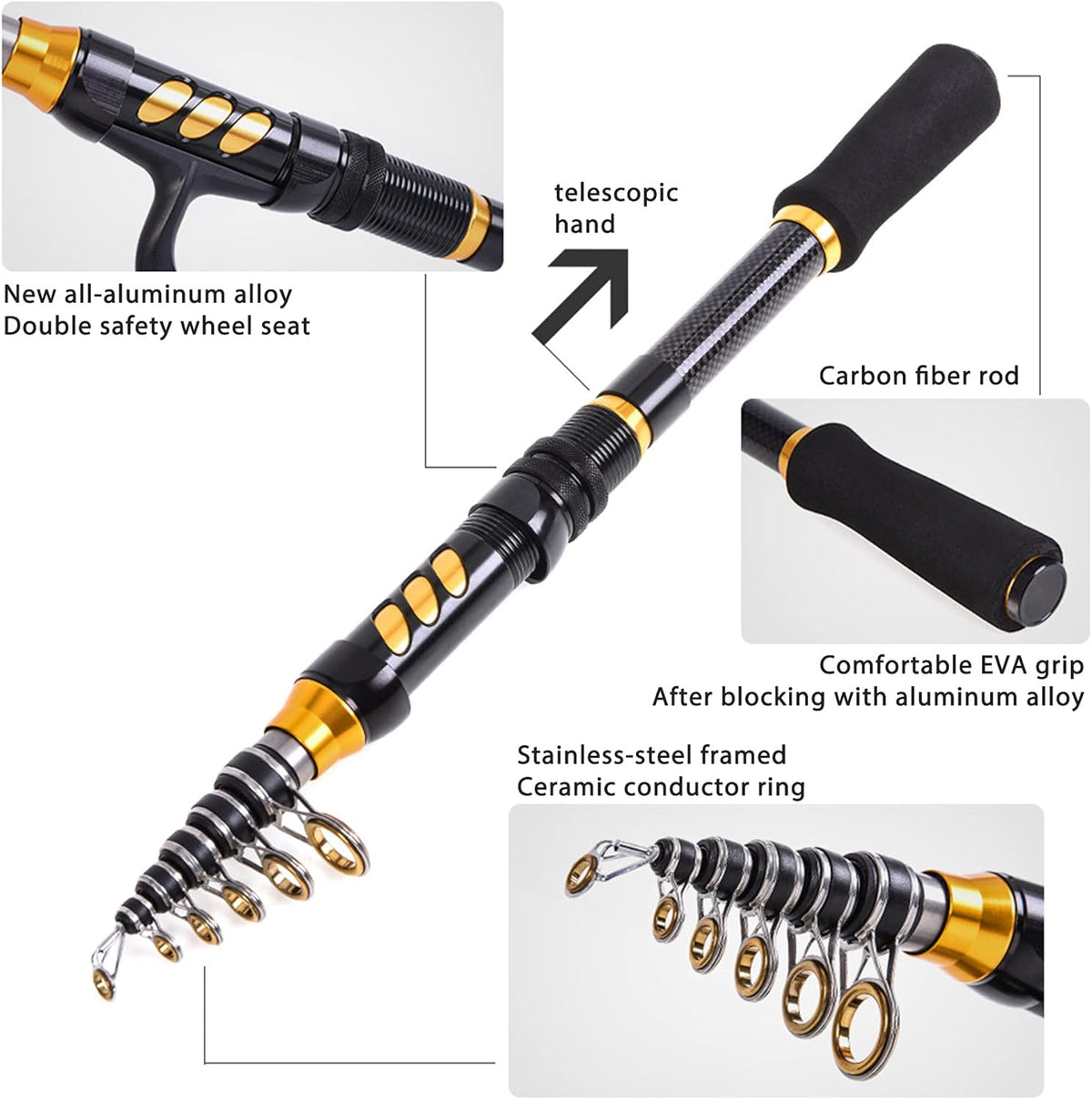6FT 9FT Carbon Fiber Telescopic Fishing Rod and Reel Combo V675559