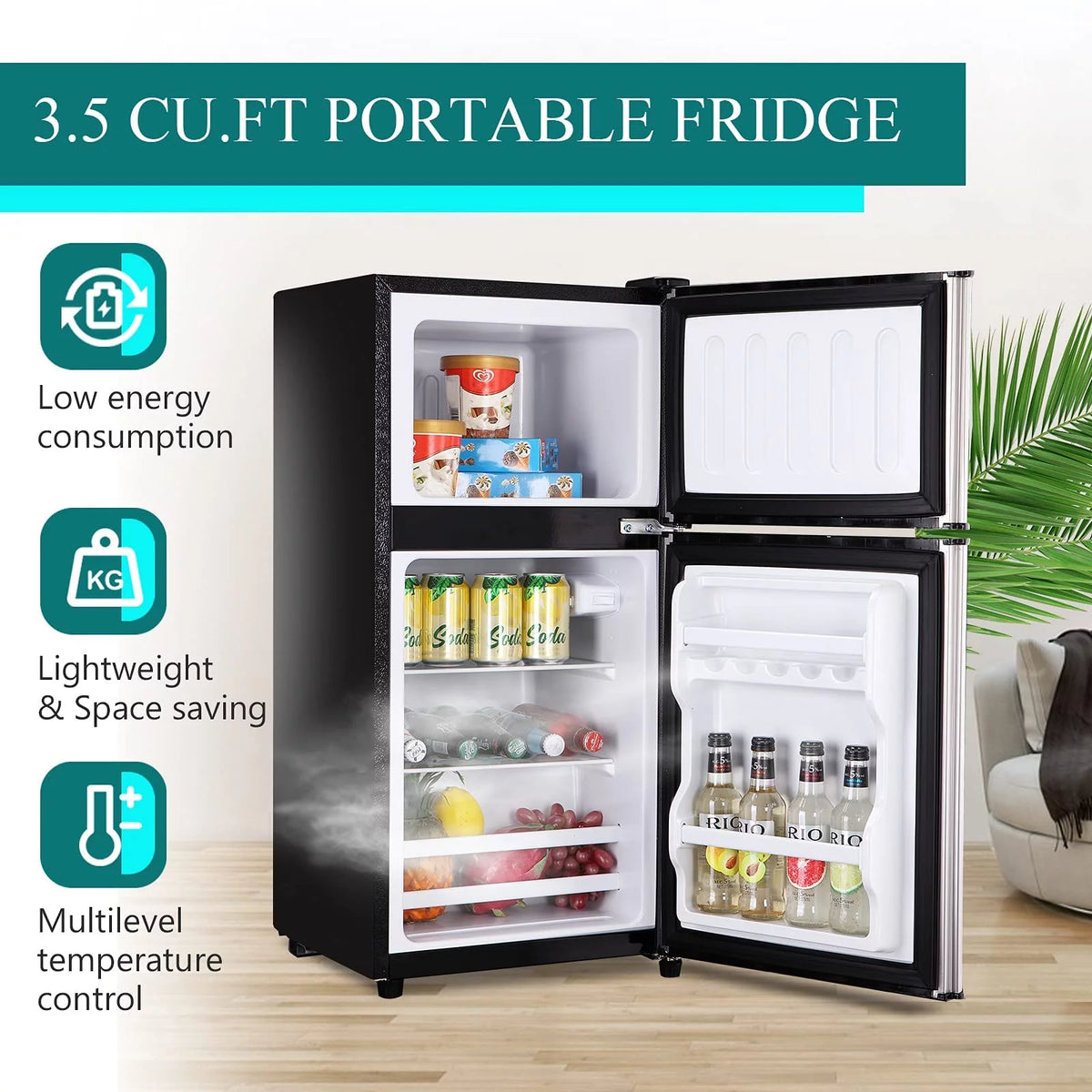 3.2 Cu ft Two Door Mini Fridge with Freezer, Silver B298