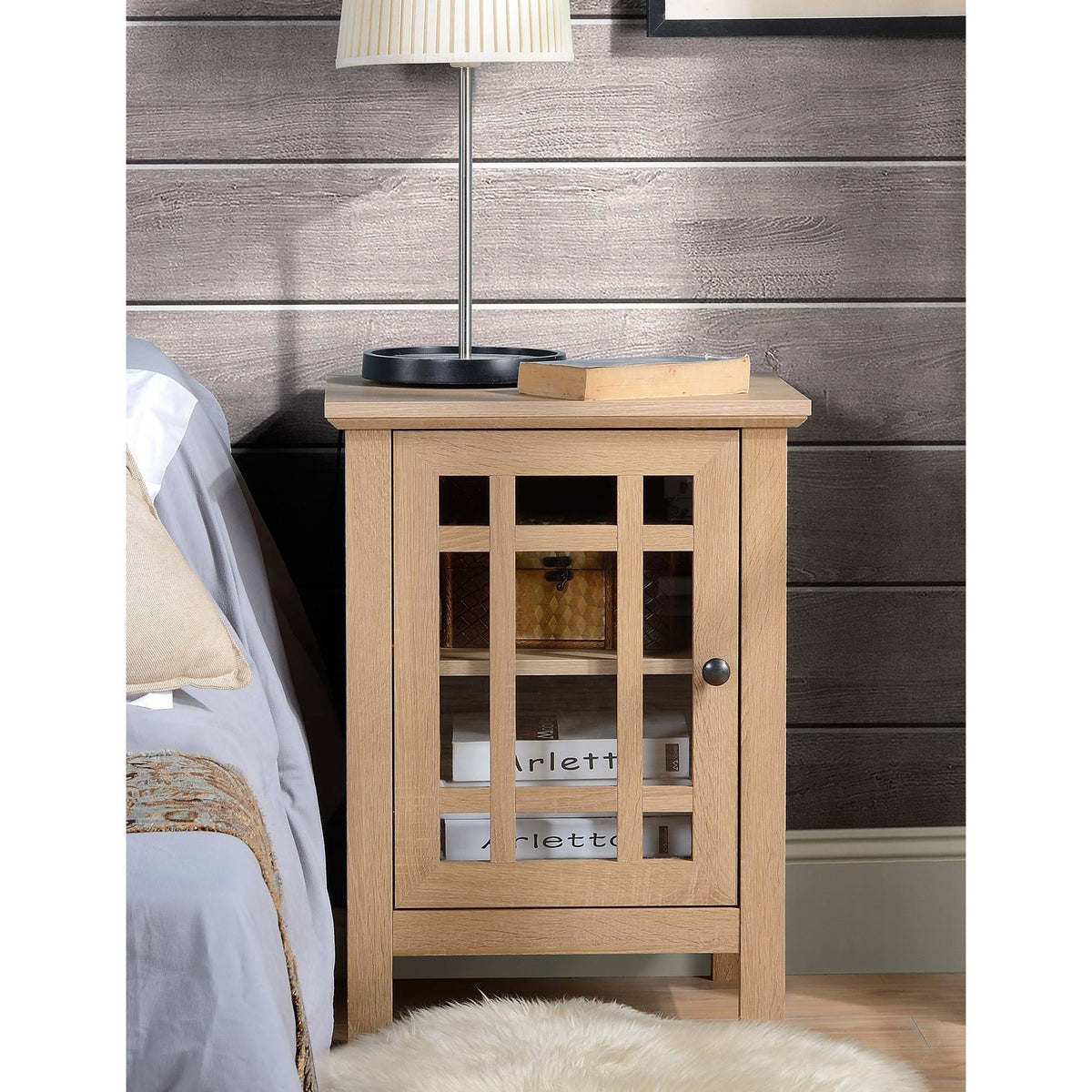 Light Oak Wood End Table with Cabinet K670687