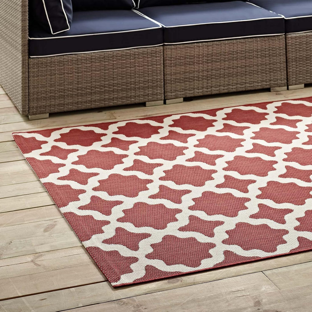 Red and Beige 8x10 Indoor and Outdoor Rug R318