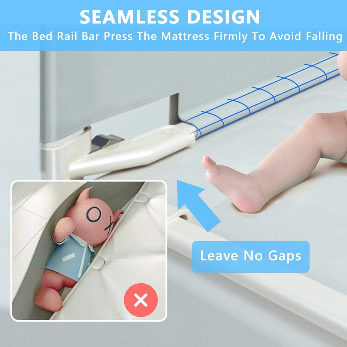 Extra Tall Safety Bed Guard for Kids, Collapsible Double Lock, Fits Queen Size Bed (1 Side) D2178