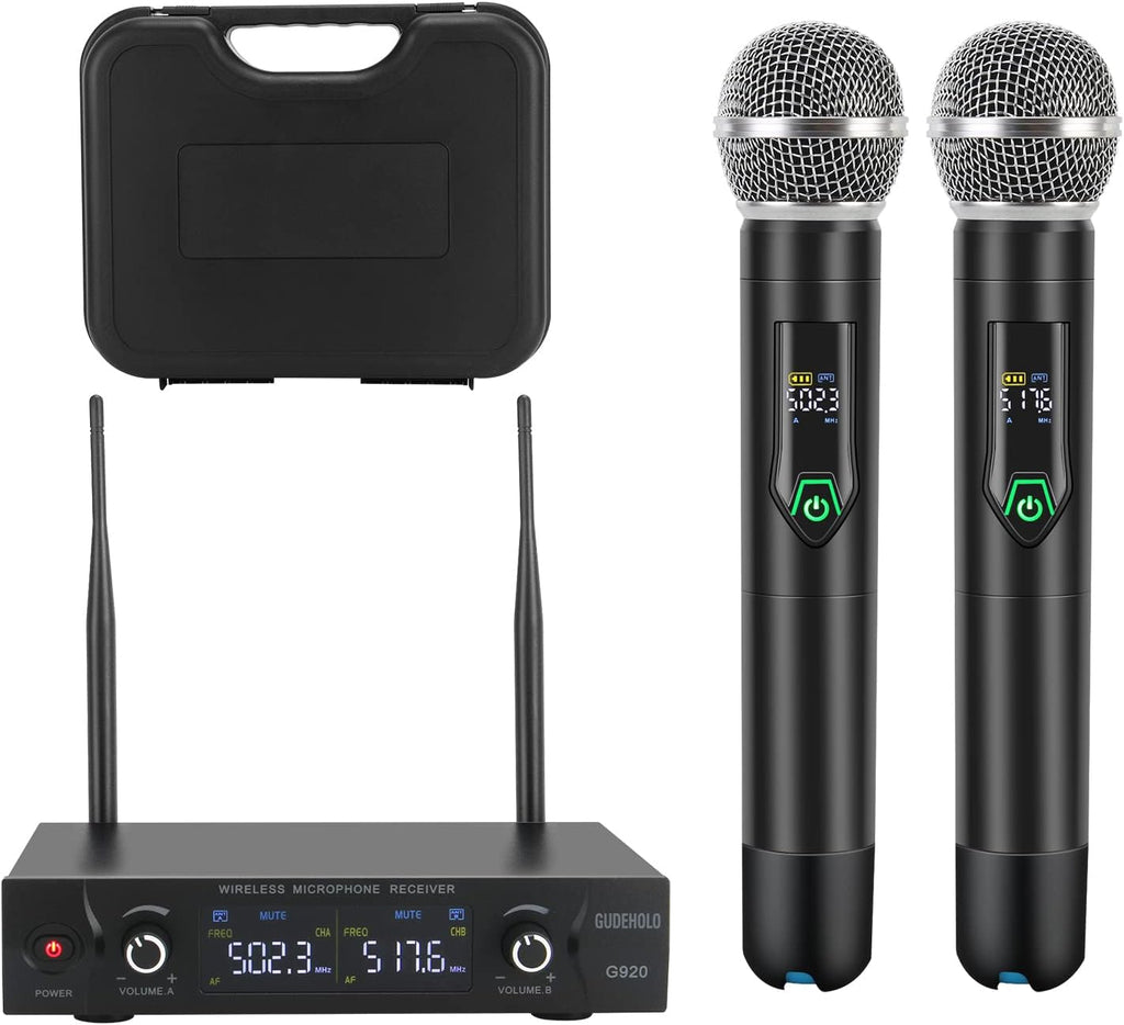 Wireless Microphone System Metal UHF Dual Handheld 20 Channels L42158