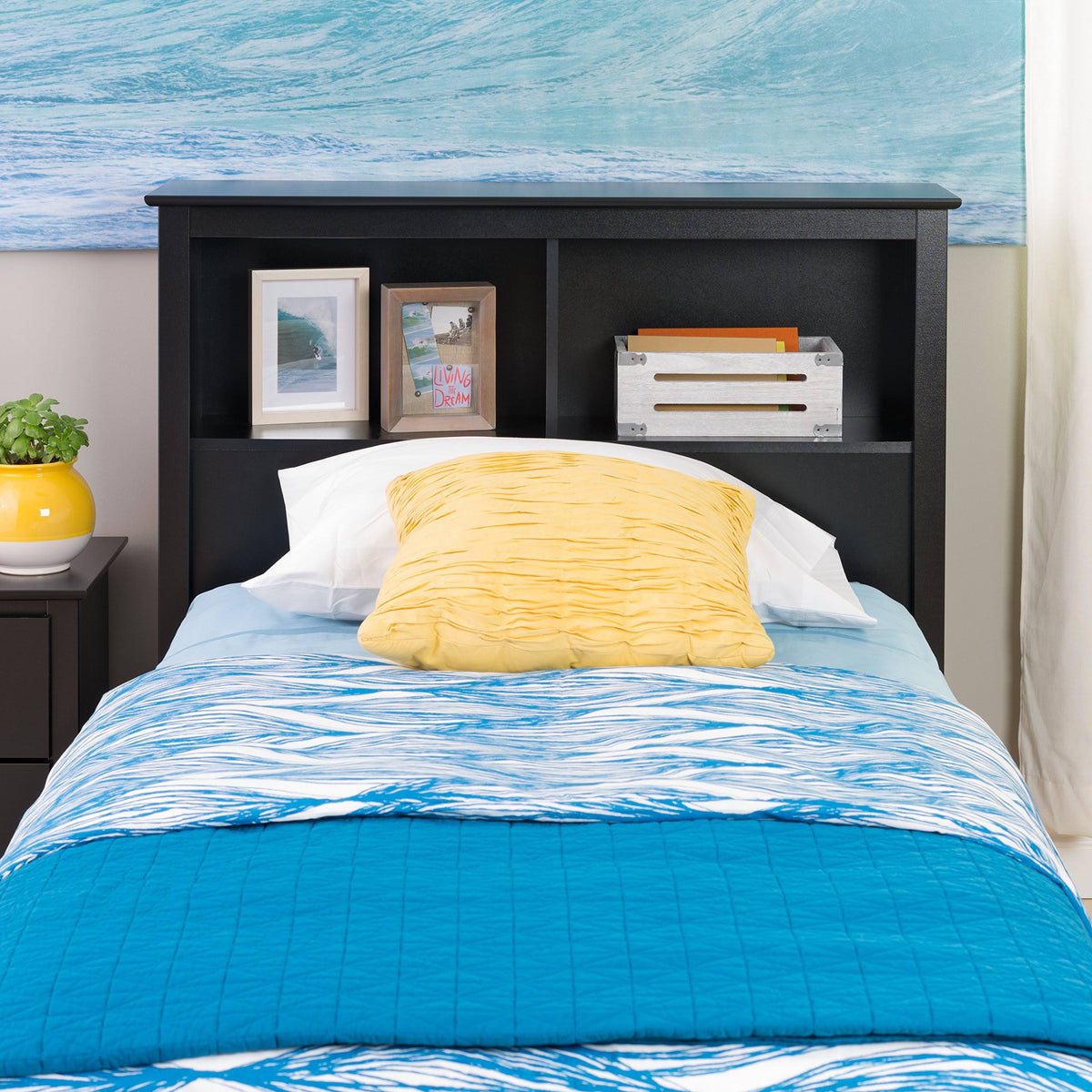 Black Twin Bookcase Headboard U36991