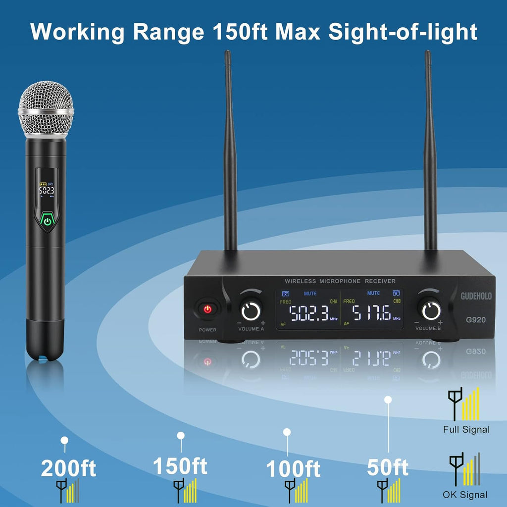 Wireless Microphone System Metal UHF Dual Handheld 20 Channels L42158
