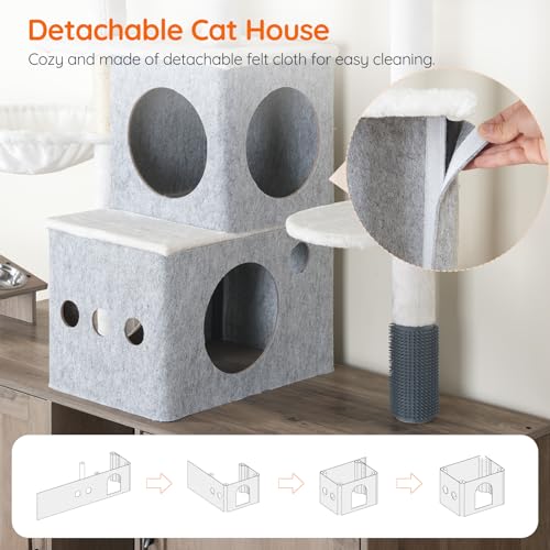 Greige 63.4" Tall Cat Tree with Dual Litter Box Enclosure K528771